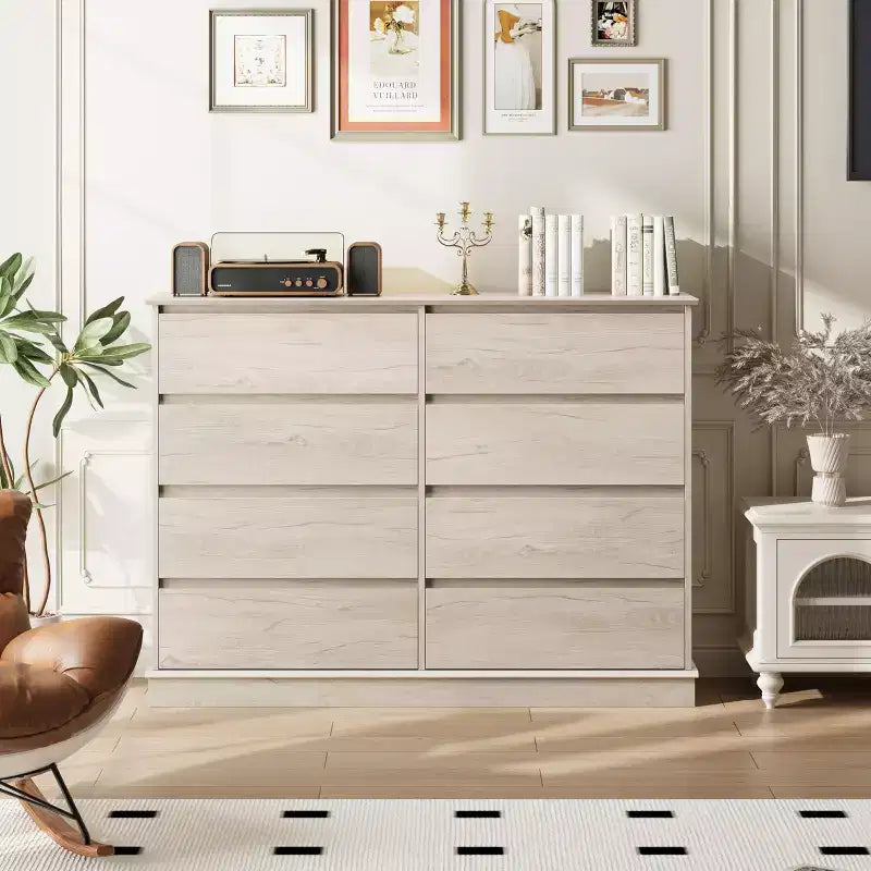 COZONY 51 Wide 8-Drawer Double Dresser  Large Horizontal Chest with Deep Drawers & Wide Top for Bedroom, Closet, Living Room & Hallway