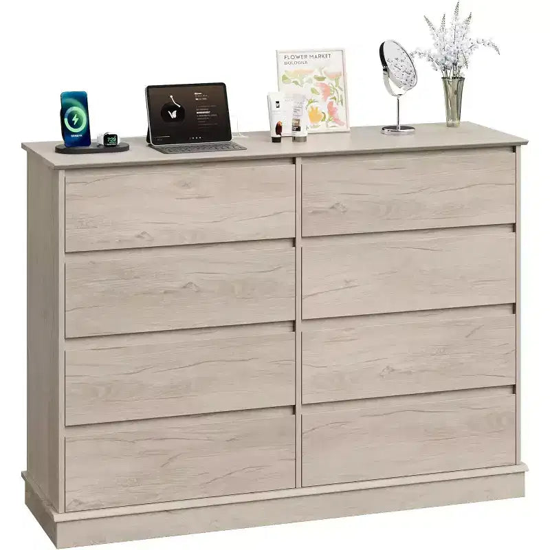 COZONY 51 Wide 8-Drawer Double Dresser  Large Horizontal Chest with Deep Drawers & Wide Top for Bedroom, Closet, Living Room & Hallway