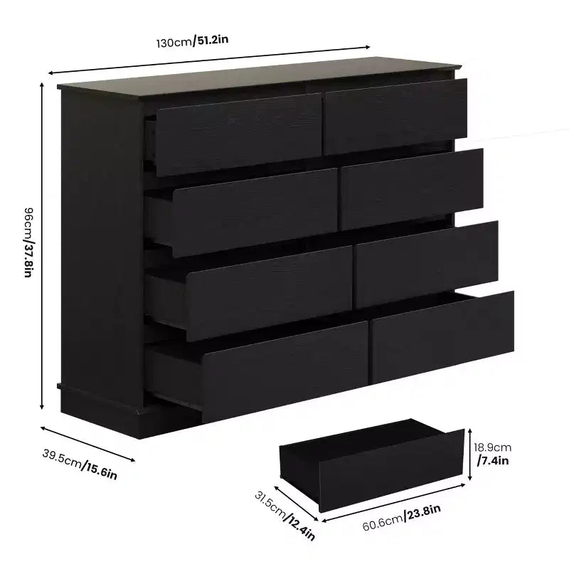 COZONY 51 Wide 8-Drawer Double Dresser  Large Horizontal Chest with Deep Drawers & Wide Top for Bedroom, Closet, Living Room & Hallway