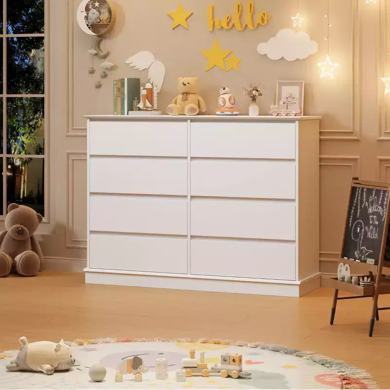 COZONY 51 Wide 8-Drawer Double Dresser  Large Horizontal Chest with Deep Drawers & Wide Top for Bedroom, Closet, Living Room & Hallway