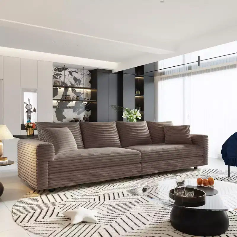MAYEERTY Modern Comfy Upholstered Sofa Cloud Deep Seat Couches with Soft Pillows for Living Room Bedroom Office Brown