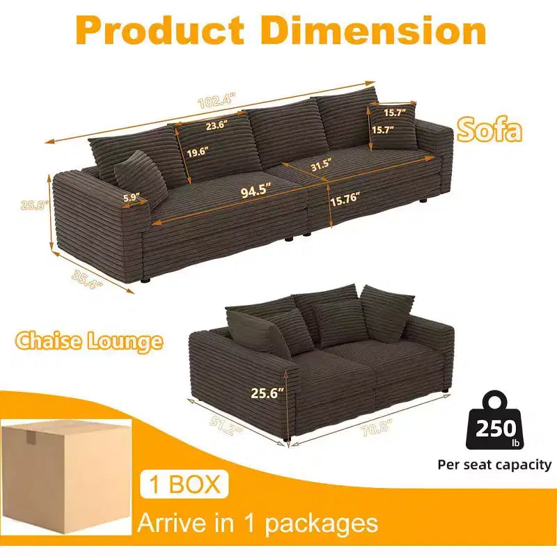 MAYEERTY Modern Comfy Upholstered Sofa Cloud Deep Seat Couches with Soft Pillows for Living Room Bedroom Office Brown