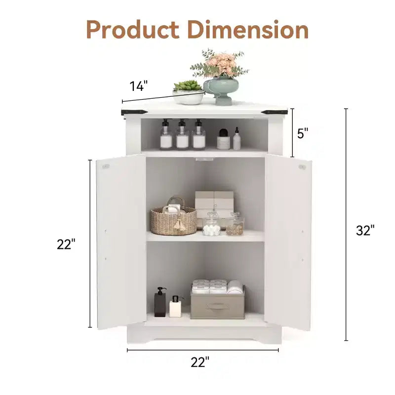 GustoWave Corner Bathroom Cabinet, Small Corner Cabinet with Barn Doors & Adjustable Shelf, Farmhouse Bathroom Table with Storage for Small Spaces