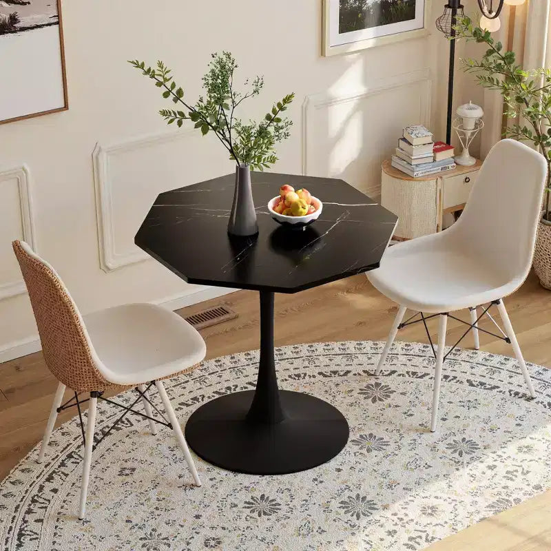MAYEERTY Octagonal Metal Base Coffee Table with MDF Table Top for Dining Room Living Room Marble