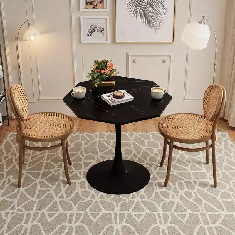 MAYEERTY Octagonal Metal Base Coffee Table with MDF Table Top for Dining Room Living Room Marble