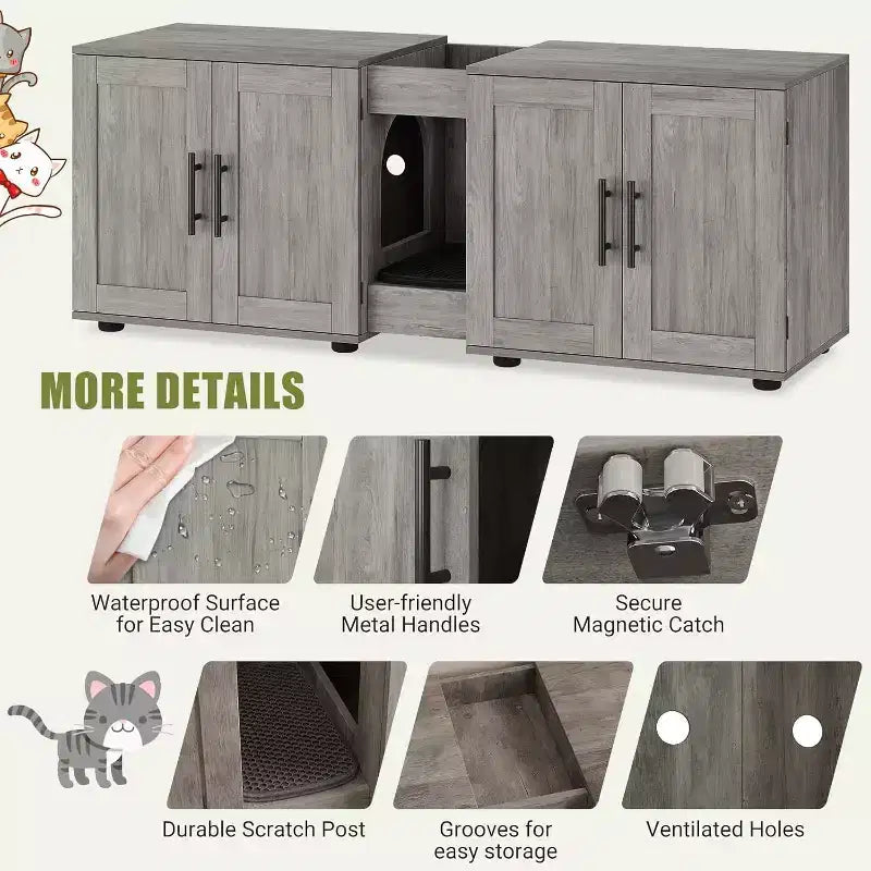 Acekool Cat Litter Box Enclosure, Large Hidden Litter Cabinet with Scratching Pad & Storage Top, 55inch