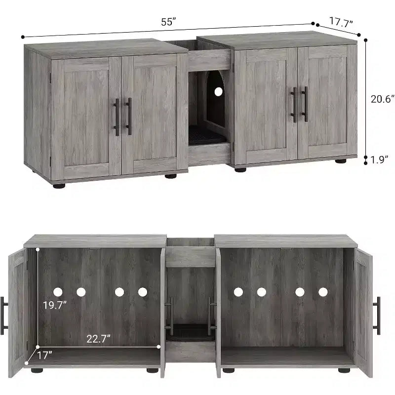 Acekool Cat Litter Box Enclosure, Large Hidden Litter Cabinet with Scratching Pad & Storage Top, 55inch