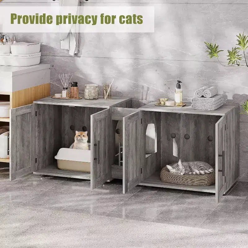 Acekool Cat Litter Box Enclosure, Large Hidden Litter Cabinet with Scratching Pad & Storage Top, 55inch