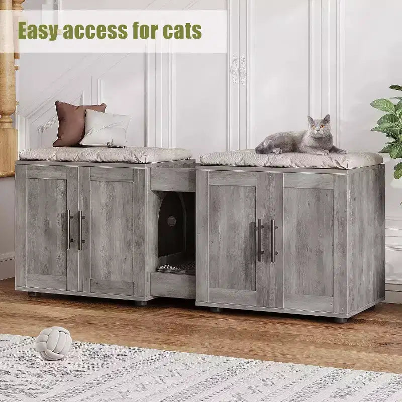 Acekool Cat Litter Box Enclosure, Large Hidden Litter Cabinet with Scratching Pad & Storage Top, 55inch