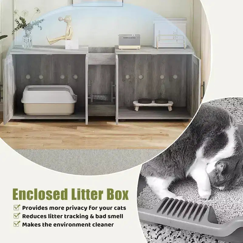 Acekool Cat Litter Box Enclosure, Large Hidden Litter Cabinet with Scratching Pad & Storage Top, 55inch