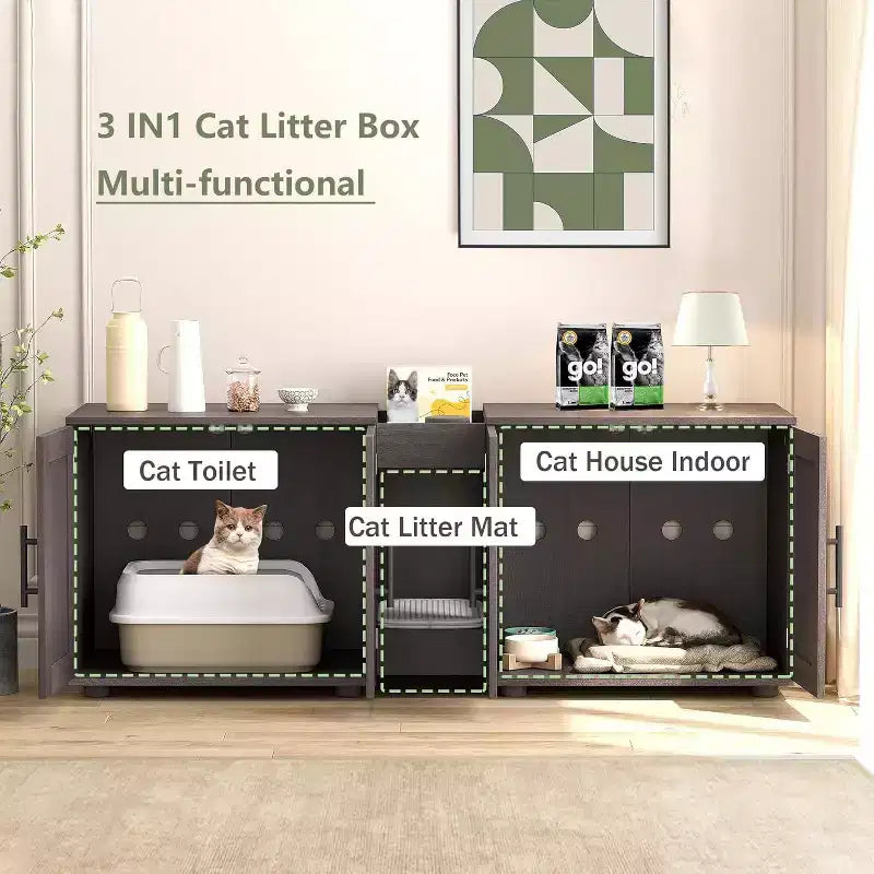 Acekool Cat Litter Box Enclosure, Large Hidden Litter Cabinet with Scratching Pad & Storage Top, 55inch
