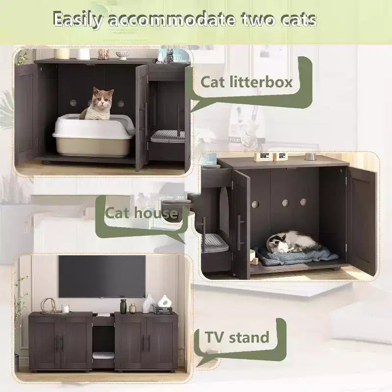 Acekool Cat Litter Box Enclosure, Large Hidden Litter Cabinet with Scratching Pad & Storage Top, 55inch