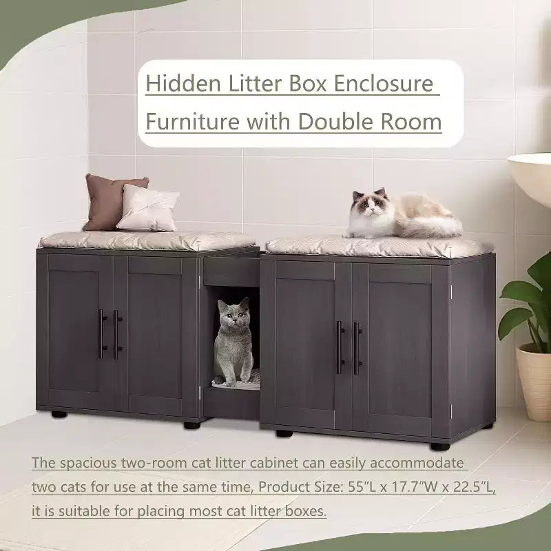 Acekool Cat Litter Box Enclosure, Large Hidden Litter Cabinet with Scratching Pad & Storage Top, 55inch