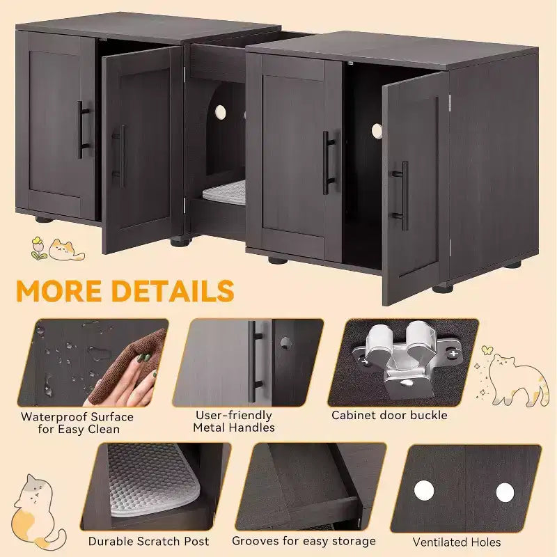 Acekool Cat Litter Box Enclosure, Large Hidden Litter Cabinet with Scratching Pad & Storage Top, 55inch