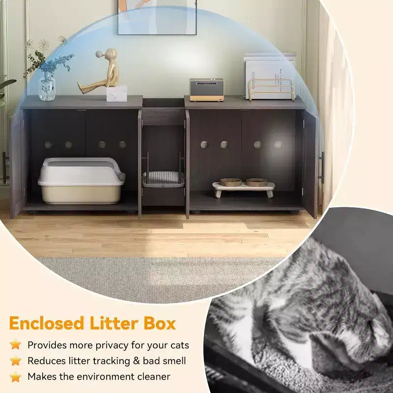 Acekool Cat Litter Box Enclosure, Large Hidden Litter Cabinet with Scratching Pad & Storage Top, 55inch