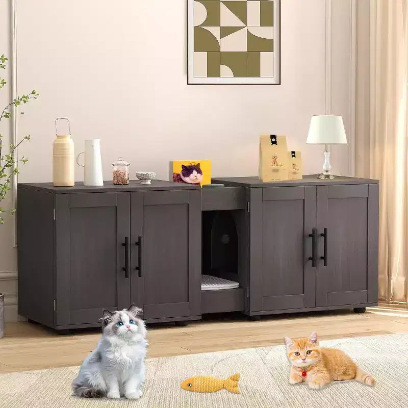 Acekool Cat Litter Box Enclosure, Large Hidden Litter Cabinet with Scratching Pad & Storage Top, 55inch