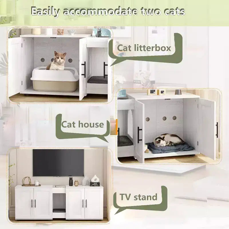 Acekool Cat Litter Box Enclosure, Large Hidden Litter Cabinet with Scratching Pad & Storage Top, 55inch