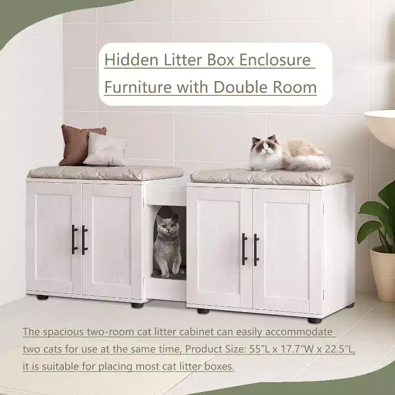 Acekool Cat Litter Box Enclosure, Large Hidden Litter Cabinet with Scratching Pad & Storage Top, 55inch