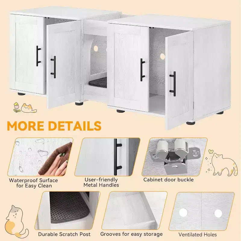 Acekool Cat Litter Box Enclosure, Large Hidden Litter Cabinet with Scratching Pad & Storage Top, 55inch