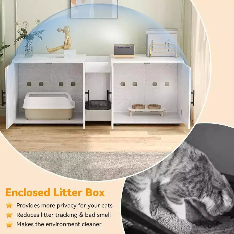 Acekool Cat Litter Box Enclosure, Large Hidden Litter Cabinet with Scratching Pad & Storage Top, 55inch