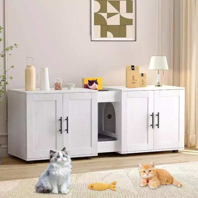 Acekool Cat Litter Box Enclosure, Large Hidden Litter Cabinet with Scratching Pad & Storage Top, 55inch