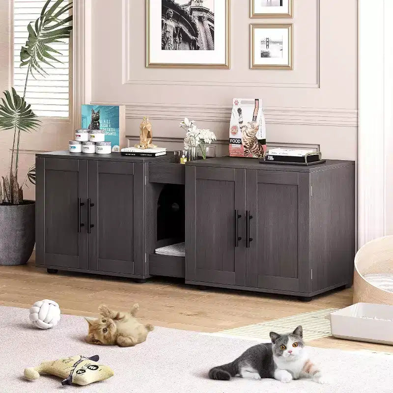 Acekool Cat Litter Box Enclosure, Large Hidden Litter Cabinet with Scratching Pad & Storage Top, 55inch