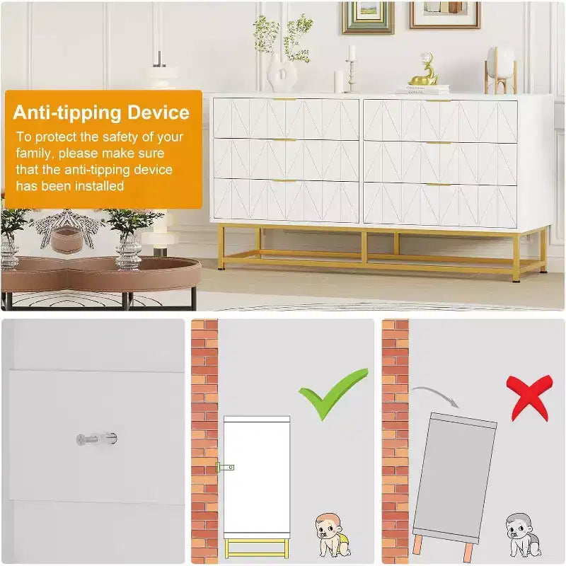 Coolmee 6 Drawer Dresser, Modern Dresser Drawers, Drawer Organizer with Metal Legs, Storage Chest Cabinet for Bedroom, Living Room, Hallway, Closet