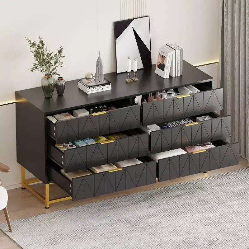 Coolmee 6 Drawer Dresser, Modern Dresser Drawers, Drawer Organizer with Metal Legs, Storage Chest Cabinet for Bedroom, Living Room, Hallway, Closet