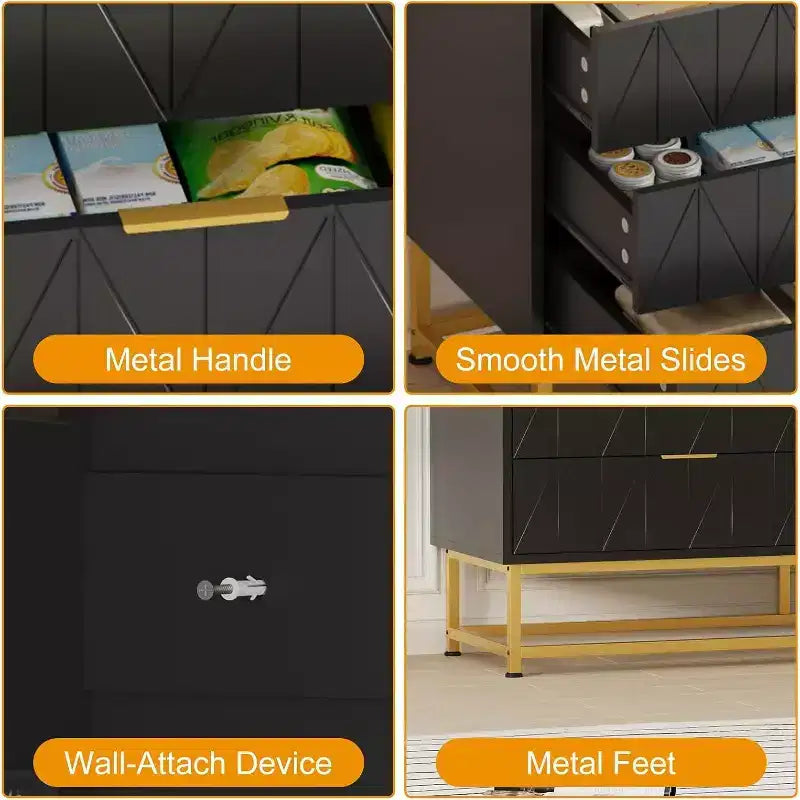 Coolmee 6 Drawer Dresser, Modern Dresser Drawers, Drawer Organizer with Metal Legs, Storage Chest Cabinet for Bedroom, Living Room, Hallway, Closet