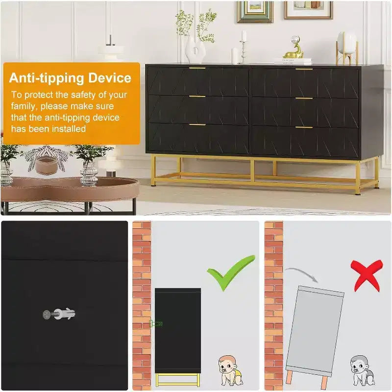 Coolmee 6 Drawer Dresser, Modern Dresser Drawers, Drawer Organizer with Metal Legs, Storage Chest Cabinet for Bedroom, Living Room, Hallway, Closet