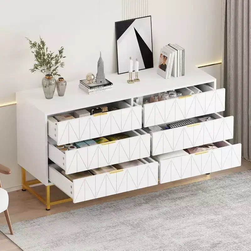 Coolmee 6 Drawer Dresser, Modern Dresser Drawers, Drawer Organizer with Metal Legs, Storage Chest Cabinet for Bedroom, Living Room, Hallway, Closet
