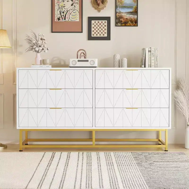 Coolmee 6 Drawer Dresser, Modern Dresser Drawers, Drawer Organizer with Metal Legs, Storage Chest Cabinet for Bedroom, Living Room, Hallway, Closet