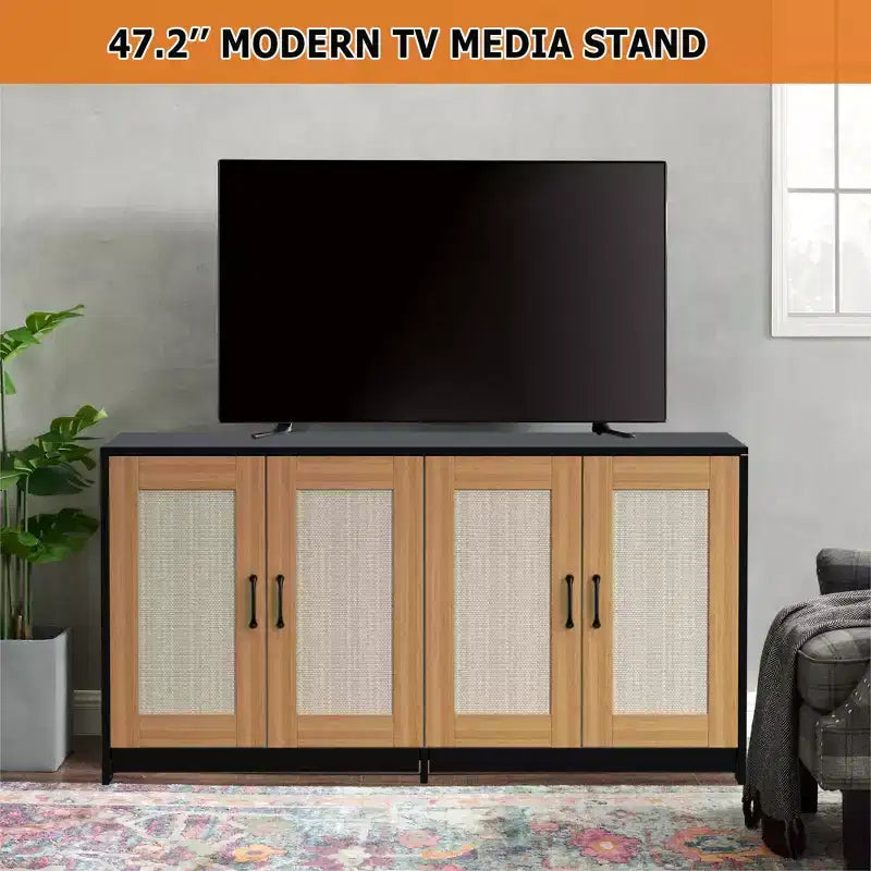 Double Litter Box Enclosure Furniture for 2 Cats | 47.2 Large Hidden Cabinet with Sisal Doors, Multi-Functional Cat TV Stand/Side Table