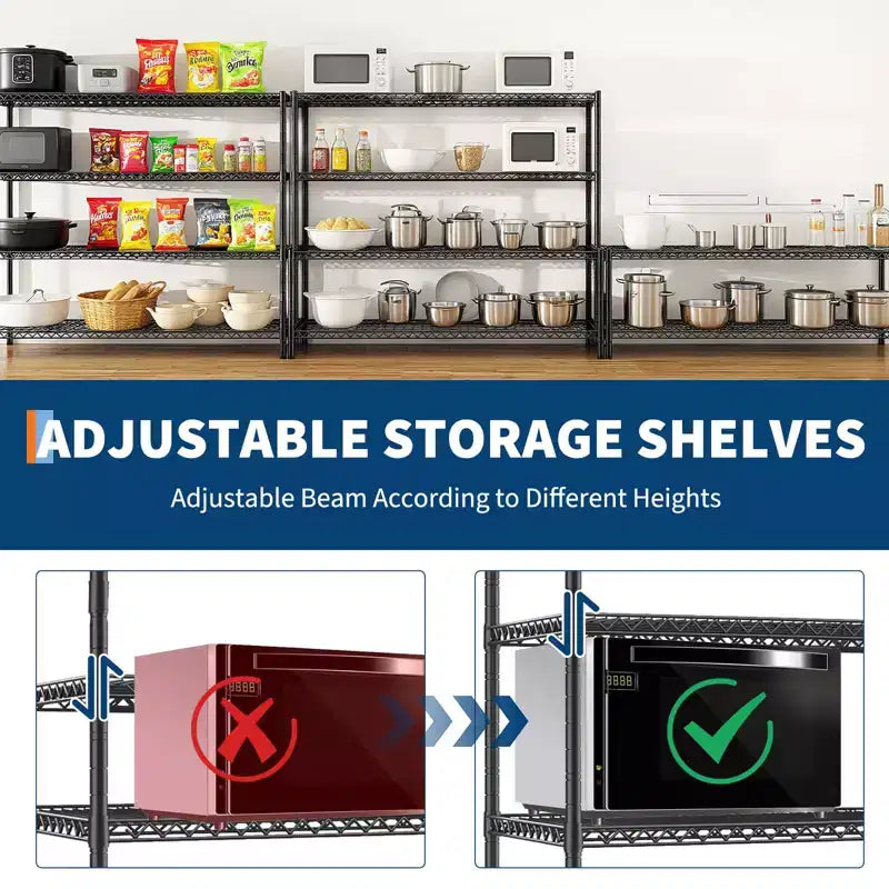 Adjustable Metal Shelf, Utility Storage Rack with Wheels, Heavy Duty Layer Rack for Laundry Restaurant Garage Pantry Kitchen Garage