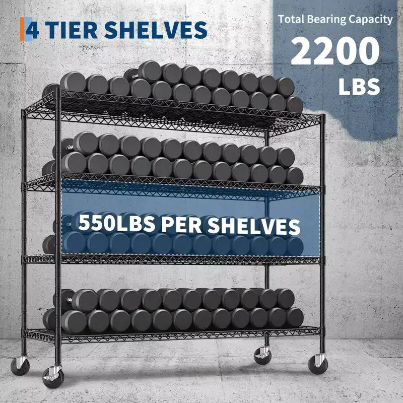 Adjustable Metal Shelf, Utility Storage Rack with Wheels, Heavy Duty Layer Rack for Laundry Restaurant Garage Pantry Kitchen Garage