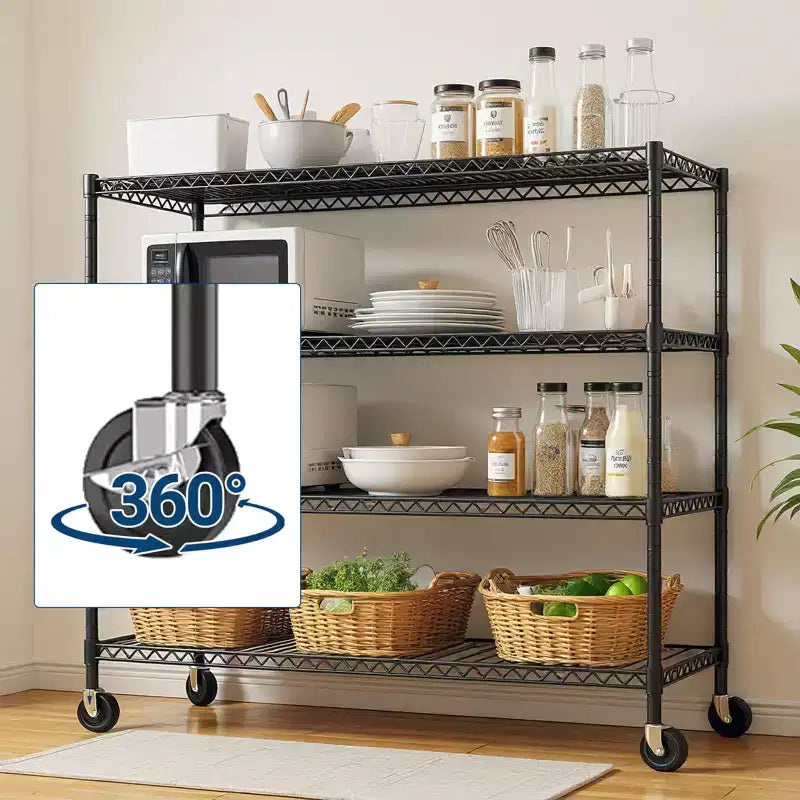 Adjustable Metal Shelf, Utility Storage Rack with Wheels, Heavy Duty Layer Rack for Laundry Restaurant Garage Pantry Kitchen Garage