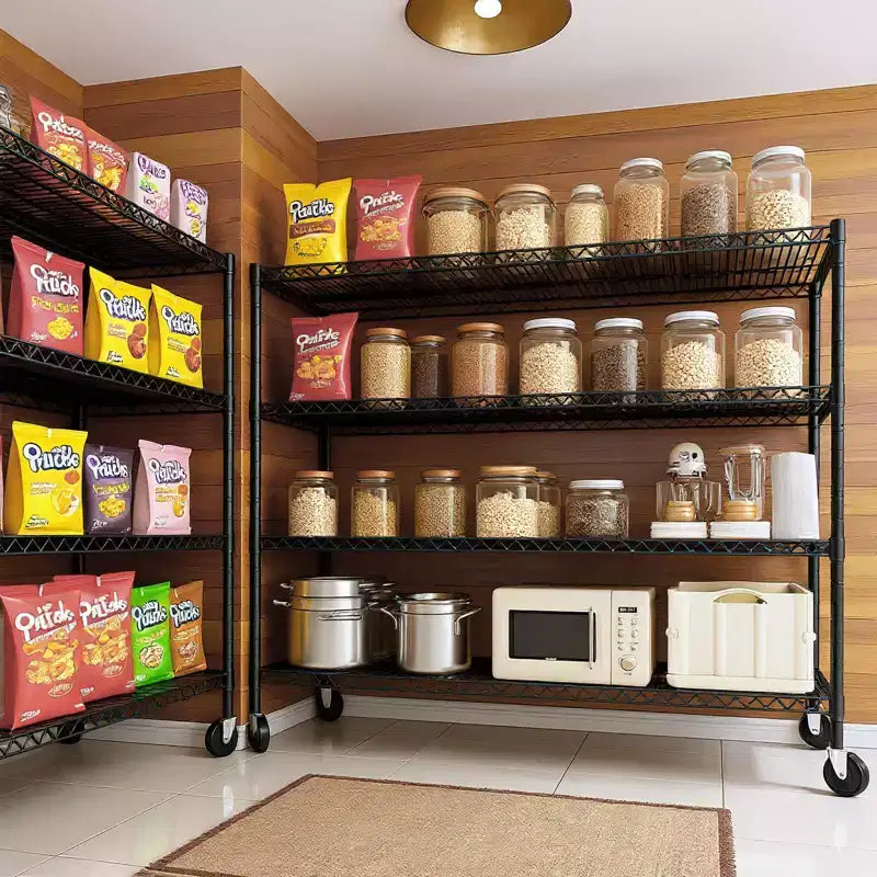 Adjustable Metal Shelf, Utility Storage Rack with Wheels, Heavy Duty Layer Rack for Laundry Restaurant Garage Pantry Kitchen Garage