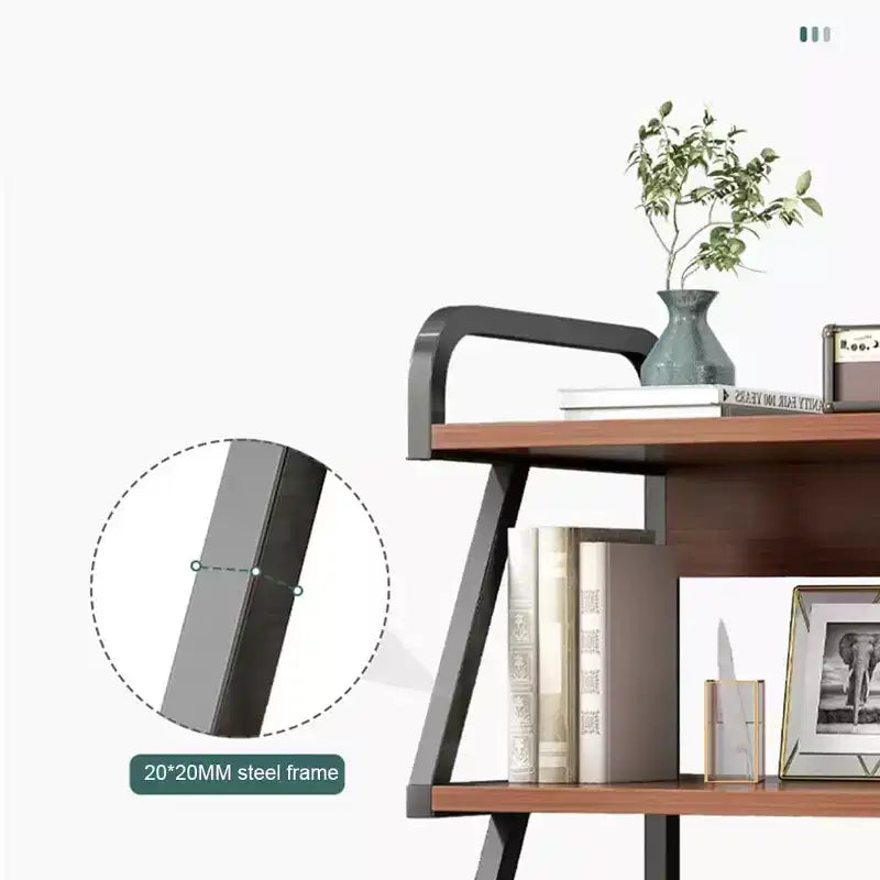 3 Tier Book Shelf on Wheels, Display Table with Storage Shelf, Rolling Printer Cart, Rustic Brown Book Stand for Office, Bookcase with Open Shelf