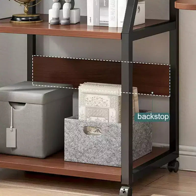 3 Tier Book Shelf on Wheels, Display Table with Storage Shelf, Rolling Printer Cart, Rustic Brown Book Stand for Office, Bookcase with Open Shelf