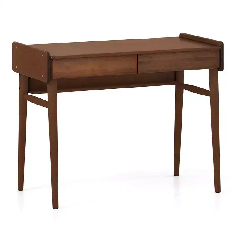 Costway Bamboo Writing Desk 39.5 Computer Study Desk with 2 Storage Drawers & Open Shelf