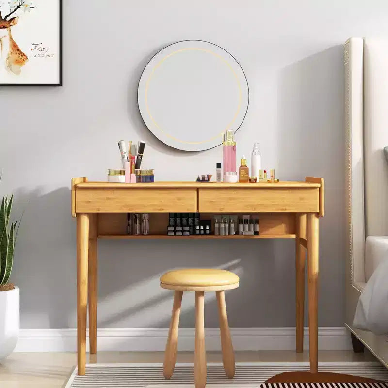 Costway Bamboo Writing Desk 39.5 Computer Study Desk with 2 Storage Drawers & Open Shelf