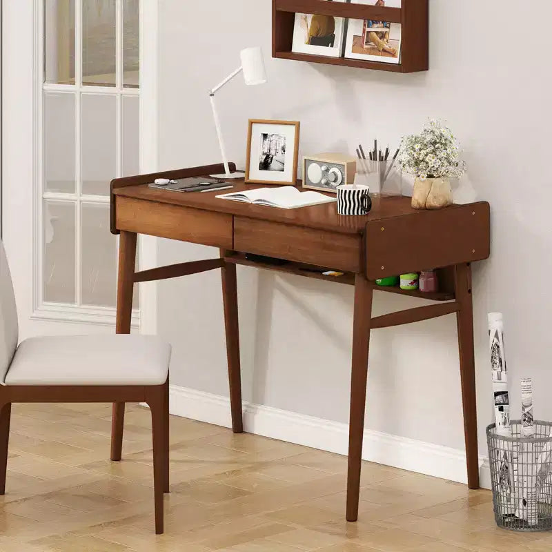 Costway Bamboo Writing Desk 39.5 Computer Study Desk with 2 Storage Drawers & Open Shelf