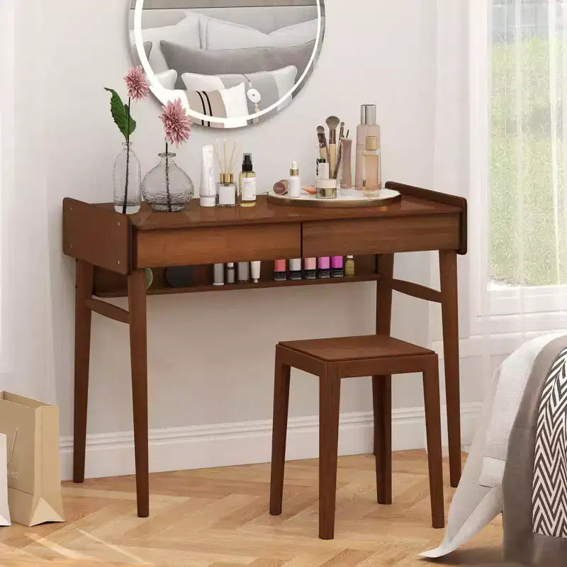 Costway Bamboo Writing Desk 39.5 Computer Study Desk with 2 Storage Drawers & Open Shelf
