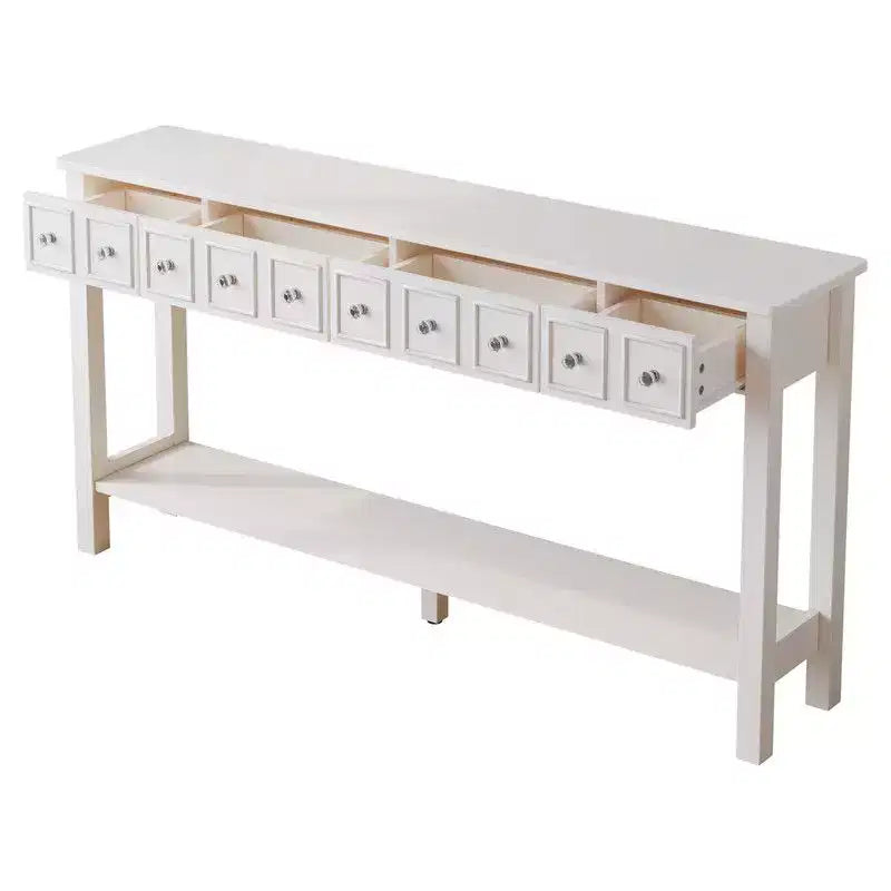 2 Tiers with 4 Drawers MDF Board 152.5*28*86.4cm Vintage White Entryway Table