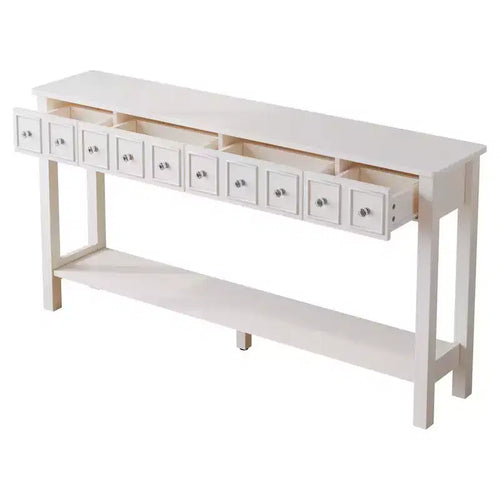 2 Tiers with 4 Drawers MDF Board 152.5*28*86.4cm Vintage White Entryway Table