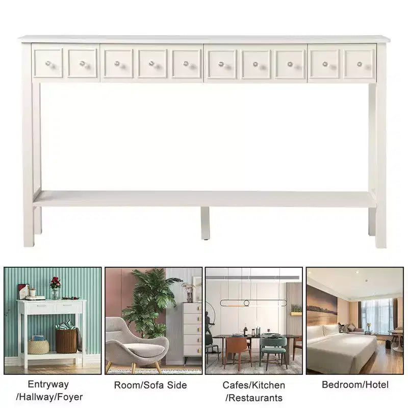 2 Tiers with 4 Drawers MDF Board 152.5*28*86.4cm Vintage White Entryway Table