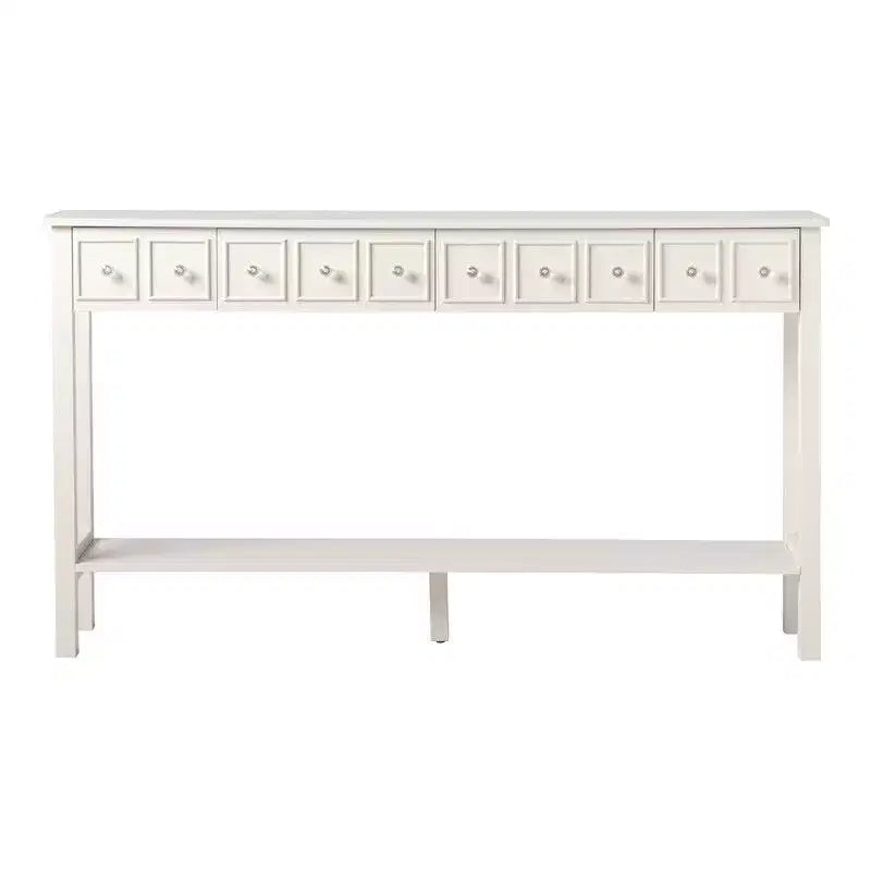 2 Tiers with 4 Drawers MDF Board 152.5*28*86.4cm Vintage White Entryway Table