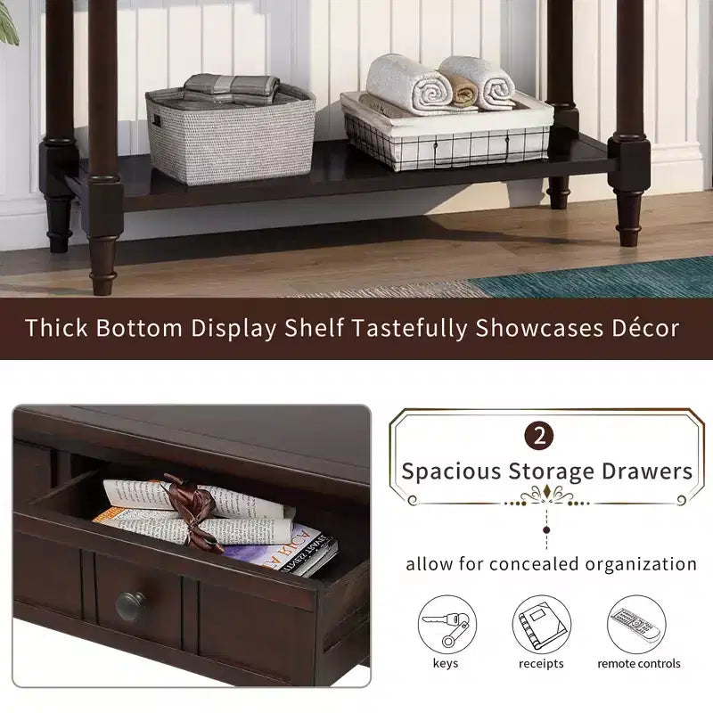 Farmhouse Console Table Sideboard Wooden Sofa Table with 2 Drawers and Bottom Shelf for Living Room