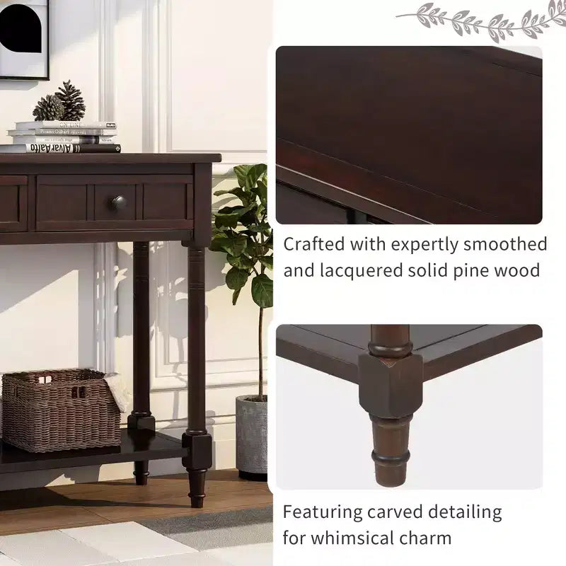 Farmhouse Console Table Sideboard Wooden Sofa Table with 2 Drawers and Bottom Shelf for Living Room