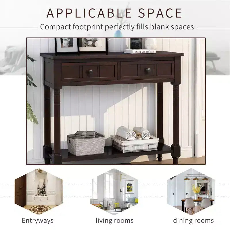 Farmhouse Console Table Sideboard Wooden Sofa Table with 2 Drawers and Bottom Shelf for Living Room